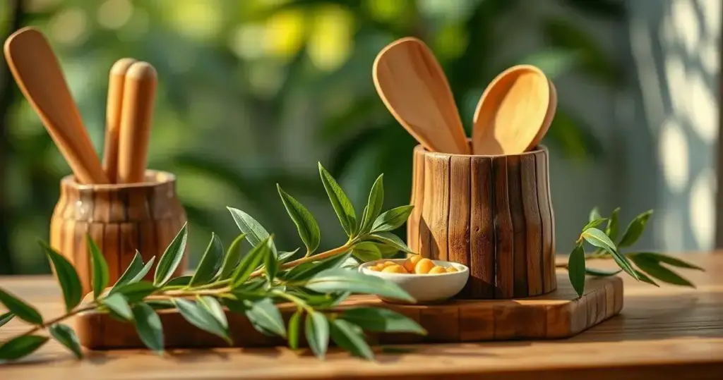 acessórios de cozinha em bambu