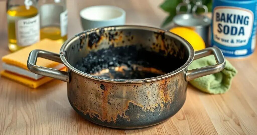 como limpar panela de inox queimada